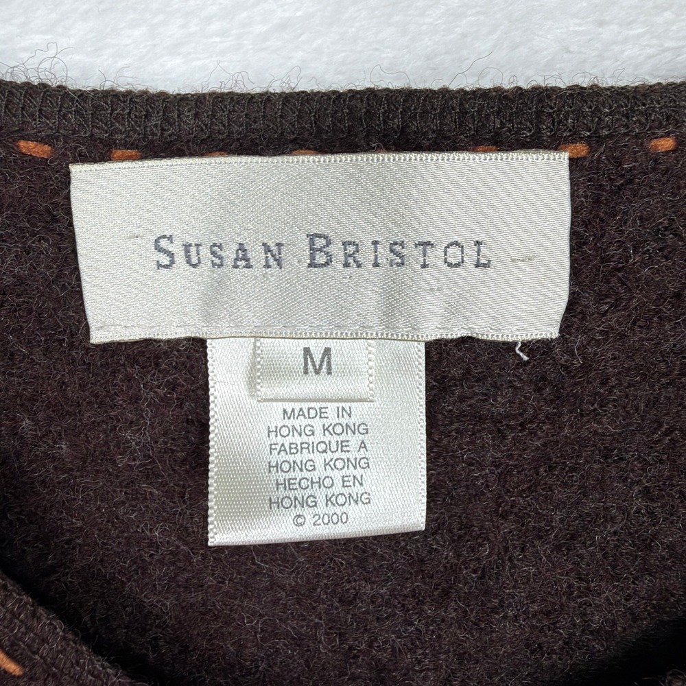 Susan Bristol M Wool Sweater Vest Goat Sheep Animal Print Embroidered Vintage - Picture 6 of 15